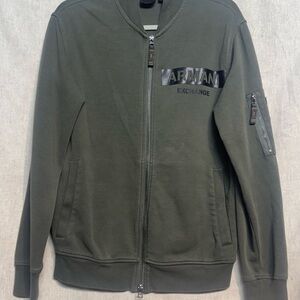 Armani Exchange Olive Jacket with Metallic Logo Also Camo Stripe, Zip Up.